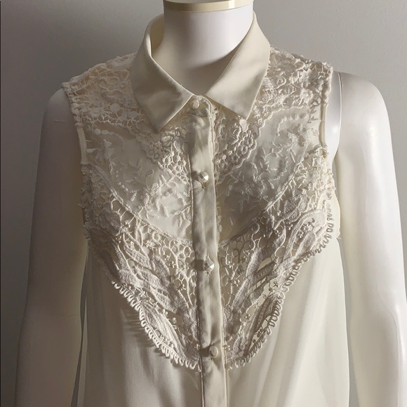 Cream Sleeveless Blouse with Lace and Tie Tank Top - Picture 1 of 5